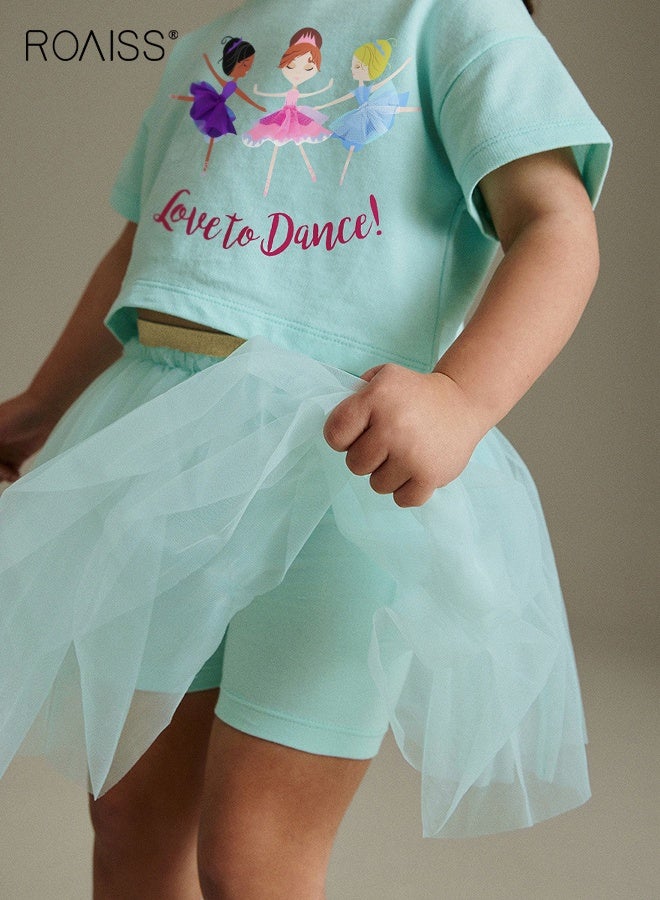 roaiss Girls Adorable T-shirt and Tulle Skirt Set, Stylish Summer Outfit with Cartoon T-shirt and Tutu Skirt, 2 Piece Comortable Clothing Set for Little Girls, Suitable for Daily Wear or Any Occasion - Image 3