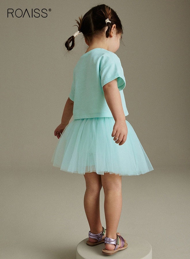 roaiss Girls Adorable T-shirt and Tulle Skirt Set, Stylish Summer Outfit with Cartoon T-shirt and Tutu Skirt, 2 Piece Comortable Clothing Set for Little Girls, Suitable for Daily Wear or Any Occasion - Image 5