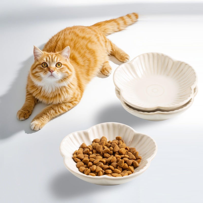 Mecaikru Cat Food Bowls, Ceramic Cat Plates, Dish for Food, Water and Snack, 4.72 Inch, Indoor and Outdoor Use, Kitten Puppy and Small Animals Bowls Set of 3 (White) - Image 2