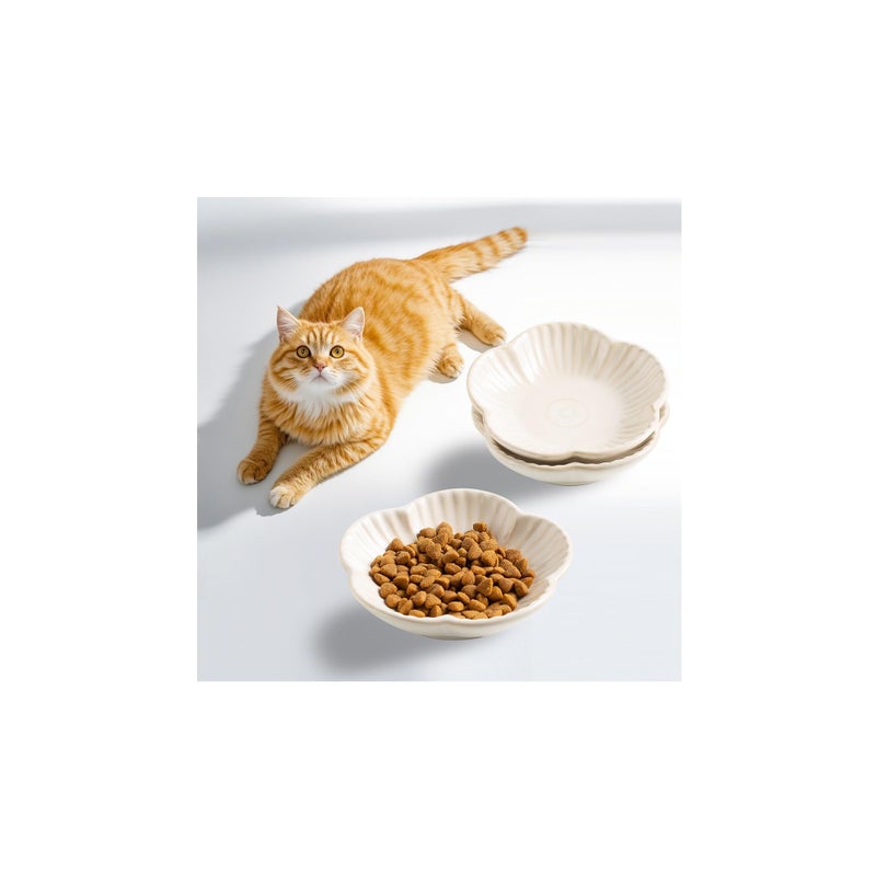 Mecaikru Cat Food Bowls, Ceramic Cat Plates, Dish for Food, Water and Snack, 4.72 Inch, Indoor and Outdoor Use, Kitten Puppy and Small Animals Bowls Set of 3 (White) - Image 1