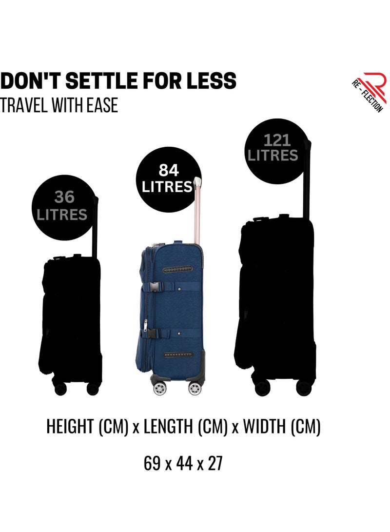 Reflection 24 Inch Crinkle Carry-on Suitcase Lightweight Vertical Series Travel Soft Luggage Trolley with 84L Storage Capacity and 4 Spinner Wheels Grey - Image 2