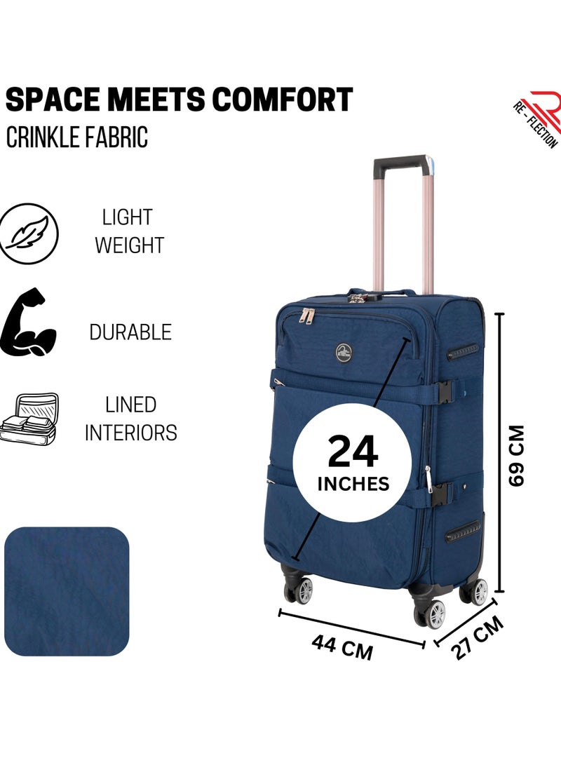 Reflection 24 Inch Crinkle Carry-on Suitcase Lightweight Vertical Series Travel Soft Luggage Trolley with 84L Storage Capacity and 4 Spinner Wheels Grey - Image 3