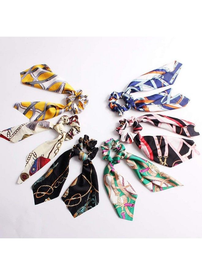 BB2 Big Box 4 Piece Scarf Elastic Floral Printed Ponytail Scarf Bow Hair Rope Ties Scrunchies Ribbon Bands  - Image 3
