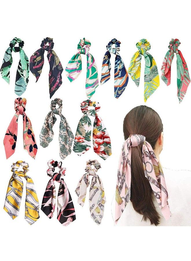 BB2 Big Box 4 Piece Scarf Elastic Floral Printed Ponytail Scarf Bow Hair Rope Ties Scrunchies Ribbon Bands  - Image 4