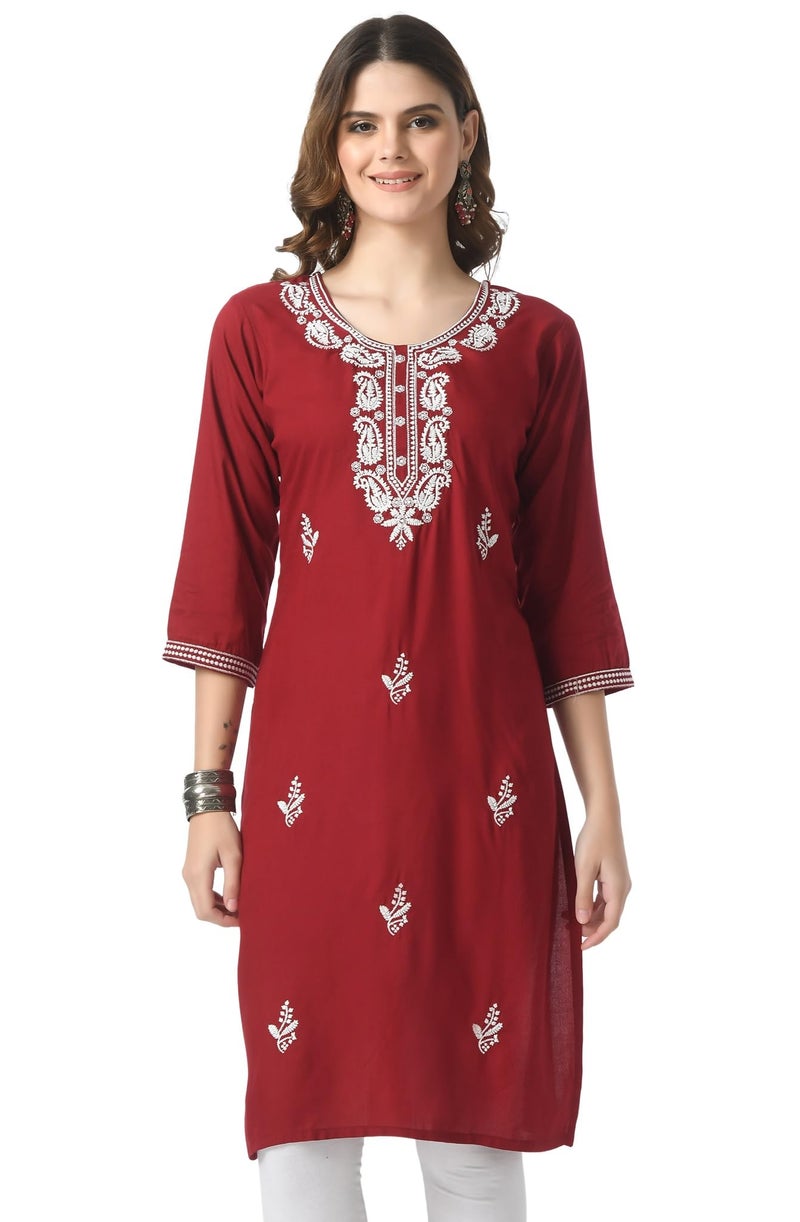 LIBOZA Store LIBOZA Kurta for Women – Lakhnowi Chikankari Embroidered Ladies Kurti, Stylish Girls Top, Ethnic Full Kurtas, Straight Design Kurtis for Woman - Image 1