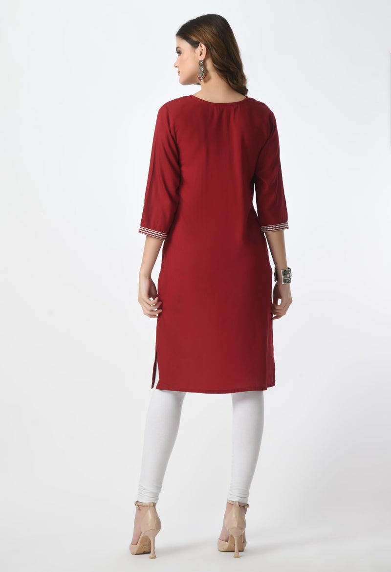 LIBOZA Store LIBOZA Kurta for Women – Lakhnowi Chikankari Embroidered Ladies Kurti, Stylish Girls Top, Ethnic Full Kurtas, Straight Design Kurtis for Woman - Image 2