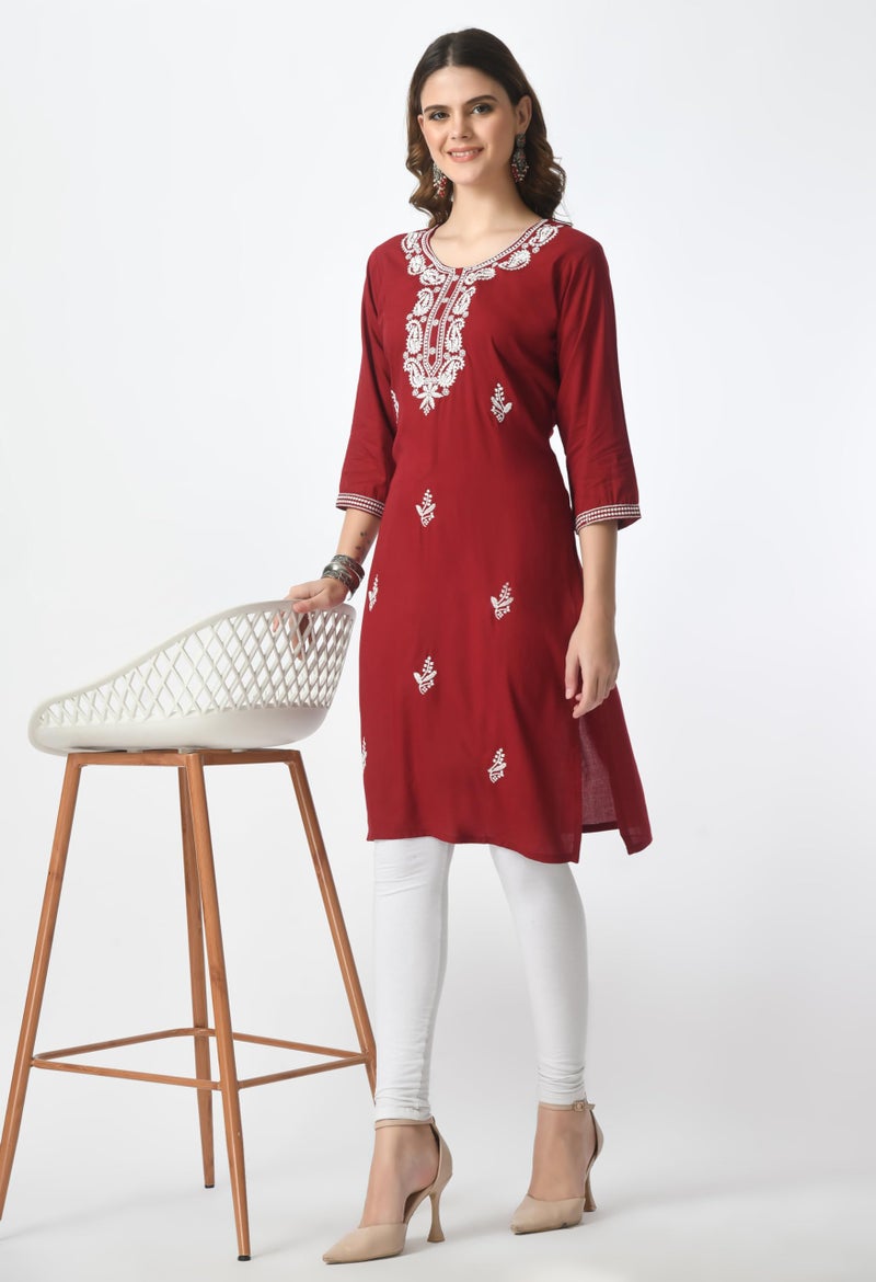 LIBOZA Store LIBOZA Kurta for Women – Lakhnowi Chikankari Embroidered Ladies Kurti, Stylish Girls Top, Ethnic Full Kurtas, Straight Design Kurtis for Woman - Image 4