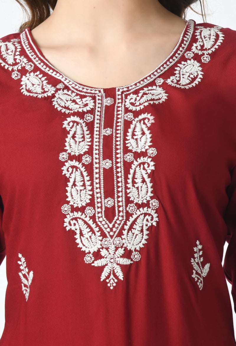 LIBOZA Store LIBOZA Kurta for Women – Lakhnowi Chikankari Embroidered Ladies Kurti, Stylish Girls Top, Ethnic Full Kurtas, Straight Design Kurtis for Woman - Image 5