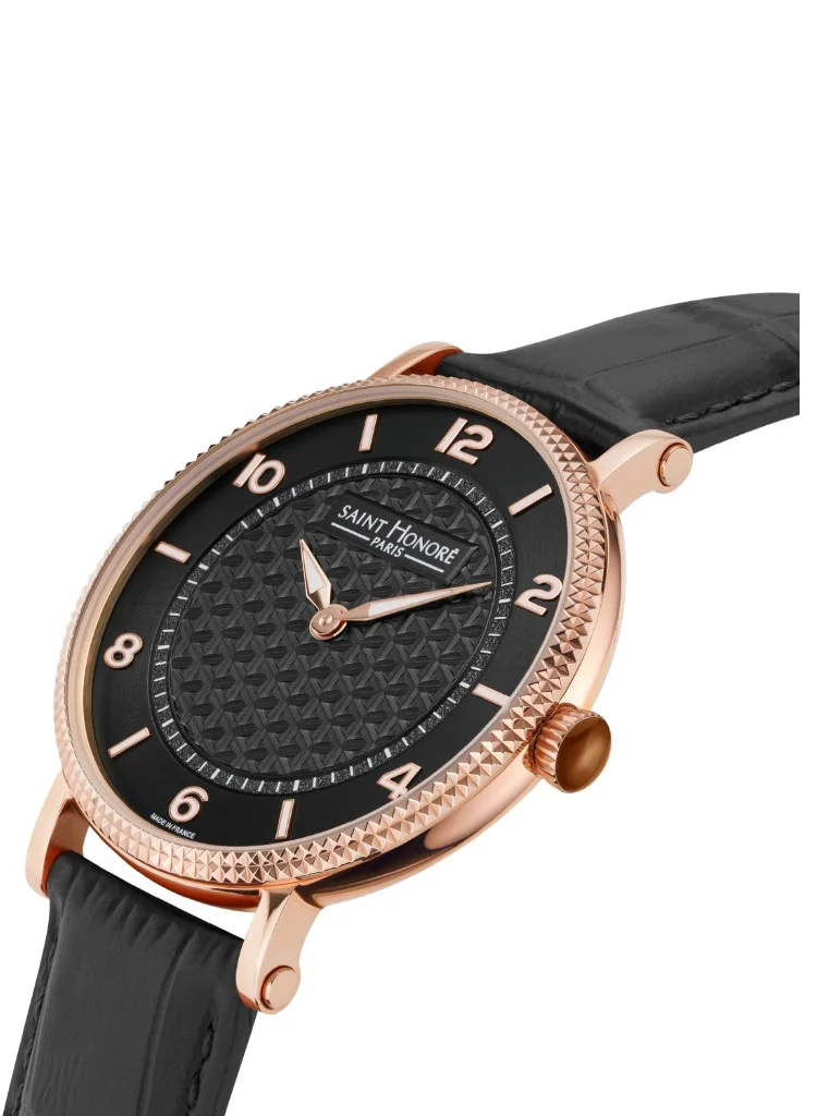 سانت هونور Trocadero Collection Men's Analog Quartz Watch With Black Dial Black Leather Strap - TR826010 8NBR