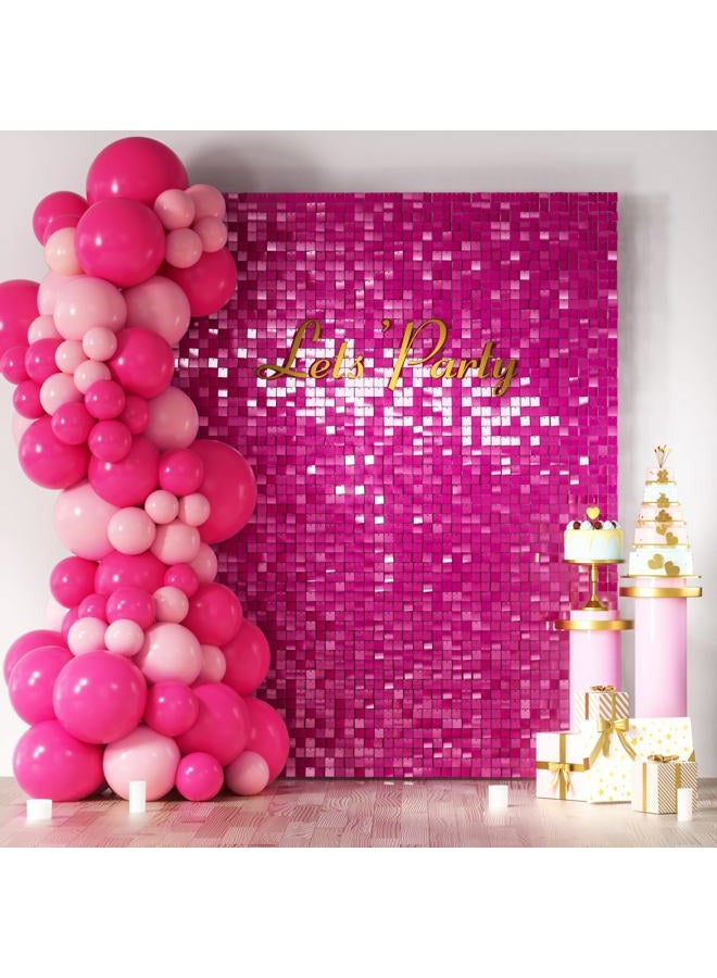 COKAOBE Hot Pink Shimmer Wall Backdrop, 24 Panels Square Sequin Shimmer Backdrop, Photo Backdrops for Birthday, Anniversary, Wedding, Graduation & Bachelorette Party Decoration - Image 1