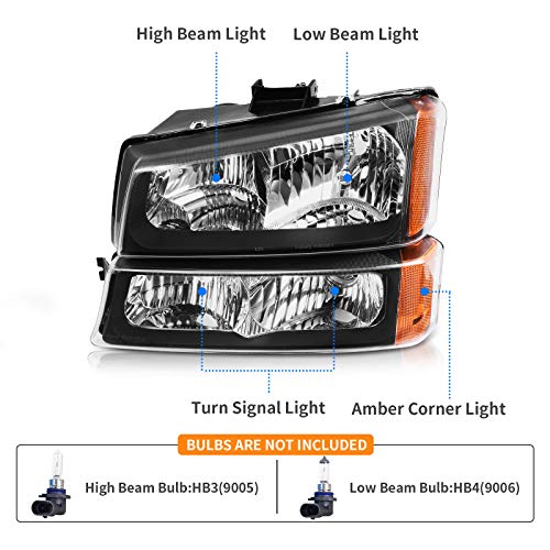 DWVO Headlights Assembly Compatible with 2003 2004 2005 2006 Chevy Silverado Avalanche 1500 1500HD 2500 2500HD 3500 Headlamp 2007 Silverado 1500 2500 3500 Black Housing with Front Signal Lights - Image 2