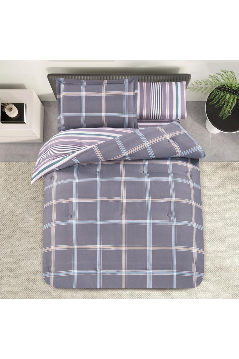 ميلين طقم مفرش سرير صيفي مفرد ونص - 4 قطع - يناسب سرير بمقاس 200x120 - اليساندرا - رمادي - ابيض - Image 3