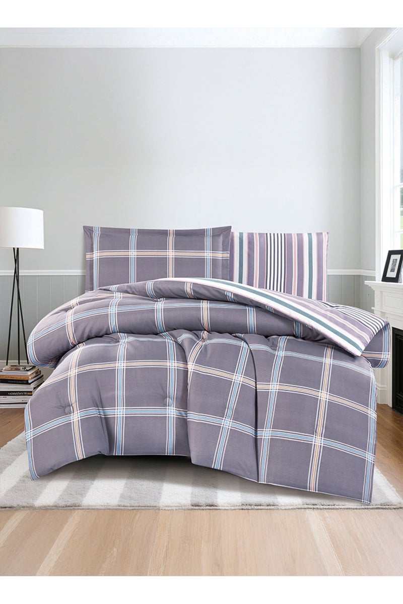 ميلين طقم مفرش سرير صيفي مفرد ونص - 4 قطع - يناسب سرير بمقاس 200x120 - اليساندرا - رمادي - ابيض - Image 1