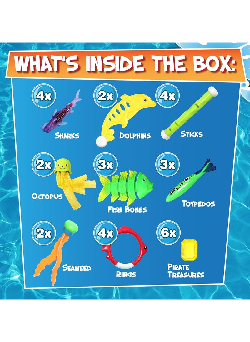 VUCATIN 30 Pcs Diving Toys Swimming Pool Toys for Kids Ages 7+ with a Storage Net Bag Pool Dive Toys for Kids Pool Games Swim Summer Water Toys Include Diving Sticks & Pool Rings - Image 3