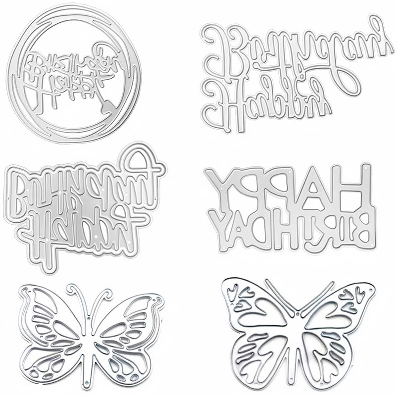 Accfore 6 Pack Die Cuts for Card Making Happy Birthday Butterfly Shapes Carbon Steel Card Making Dies
