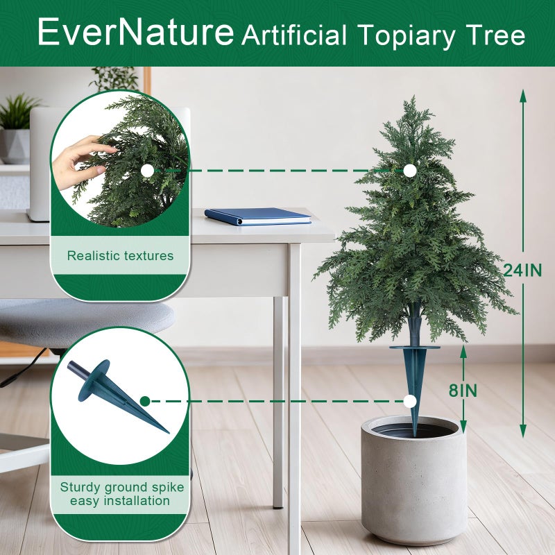 EverNature Artificial Cedar Topiary Trees with Ground Spike, 2 Pack Fake Pine Shrubs Bushes, UV Resistant Faux Evergreen Cypress Tree Plants for Indoor Outdoor Planters Front Porch - Image 4