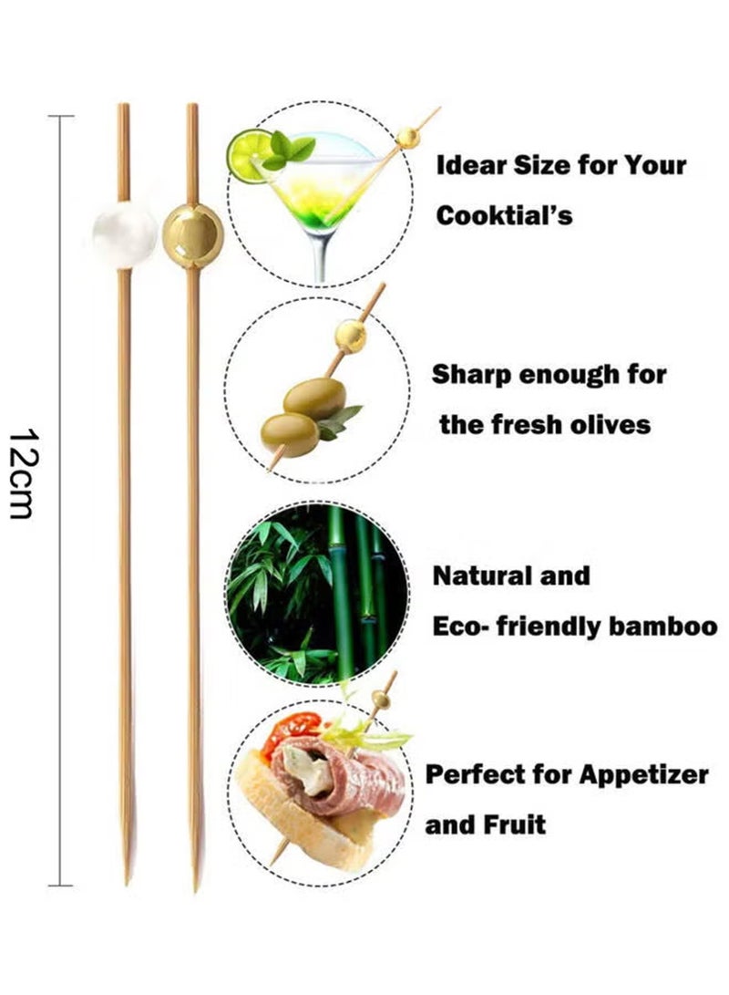 100 Gold and Pearl Bamboo Skewers, Disposable Eco-Friendly Picks for Fruit Platters, Beverage Decoration, Weddings, Banquets and Parties - Image 5