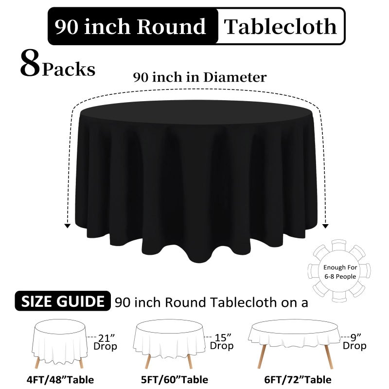 Heneger 8 Pack Black Round Tablecloths 90 Inch Black Table Cloth Stain and Wrinkle Resistant Reusable and Washable Polyester Fabric for Buffet Wedding Party and Banquet - Image 2