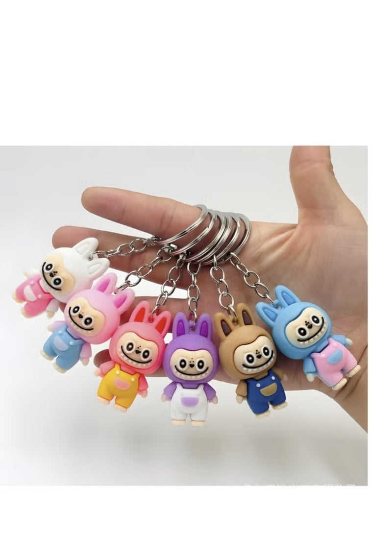 LABUBU 6pcs Labubu Pendant Keychain Cute Mini Labubu Keychain The Monsters Keychain Cartoon Keychain Creative Animal Key Chain for Women Car Keys Bag Barb Keychain Gifts for Best Friends  - Image 1