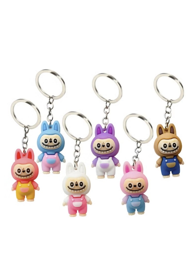 LABUBU 6pcs Labubu Pendant Keychain Cute Mini Labubu Keychain The Monsters Keychain Cartoon Keychain Creative Animal Key Chain for Women Car Keys Bag Barb Keychain Gifts for Best Friends  - Image 2