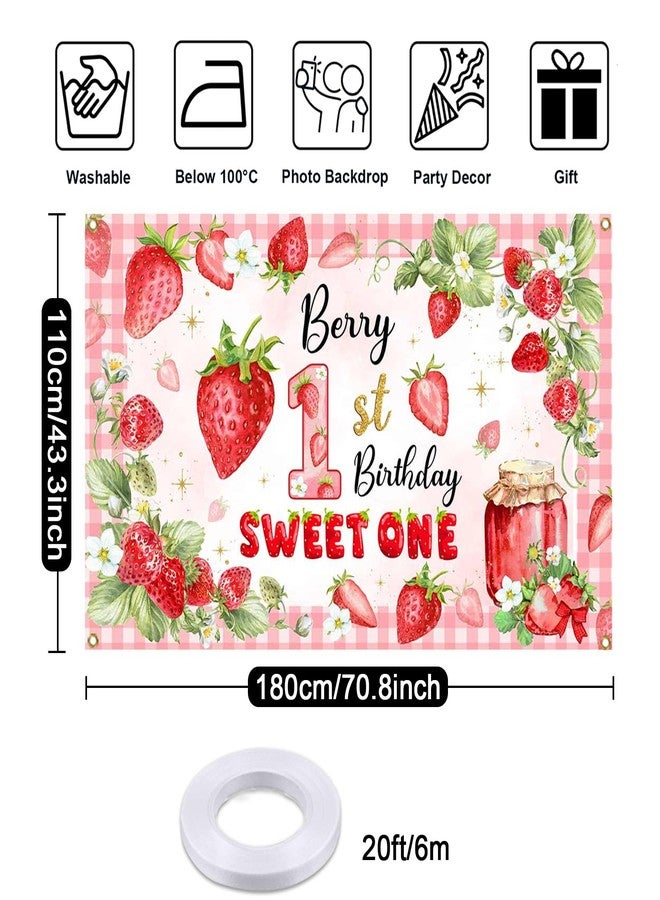 Mocsicka Berry First Birthday Banner Backdrop Decorations Red Berry Baby Girl 1st Birthday Decorations for Girls Strawberry Shortcake Background Photo Booth Props 71x43.5Inch - Image 4