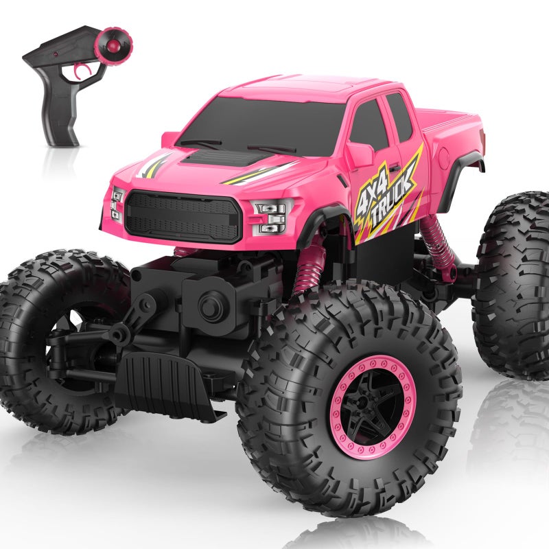 Double E Raptor F150 RC Car 4WD 2 Motors Monster Trucks for Girls 11 Inches Off Road Crawler Vehicle Truck Toy with Rechargeable Battery Gift for Kids 6 7 8 9 10 11 12 YearsPink