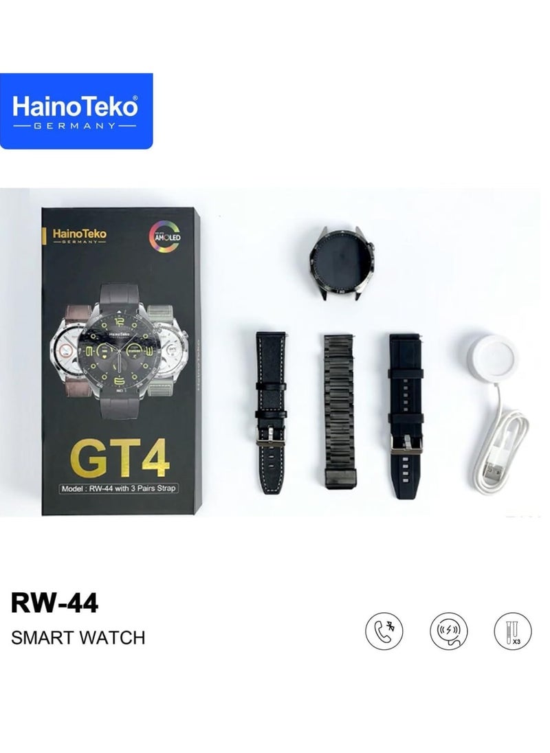 Haino Teko - RW 44 GT4 Men Smart Watch With 3 Pairs Straps HD IPS AMOLED Display Waterproof Smartwatch App Control Heart Rate GPS And Fitness Smartwatch With Wireless Charger - Image 1