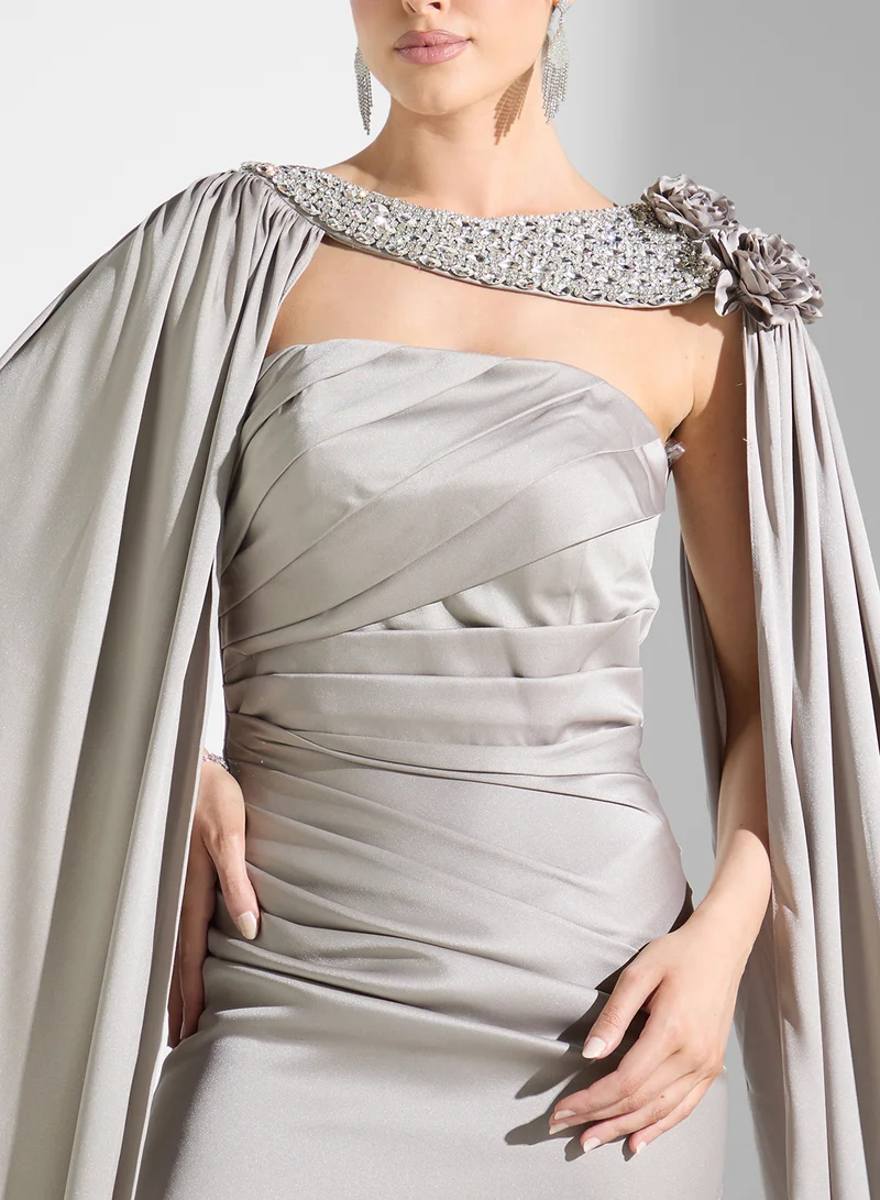 Akadia Fashion Draped Satin Gown Dress