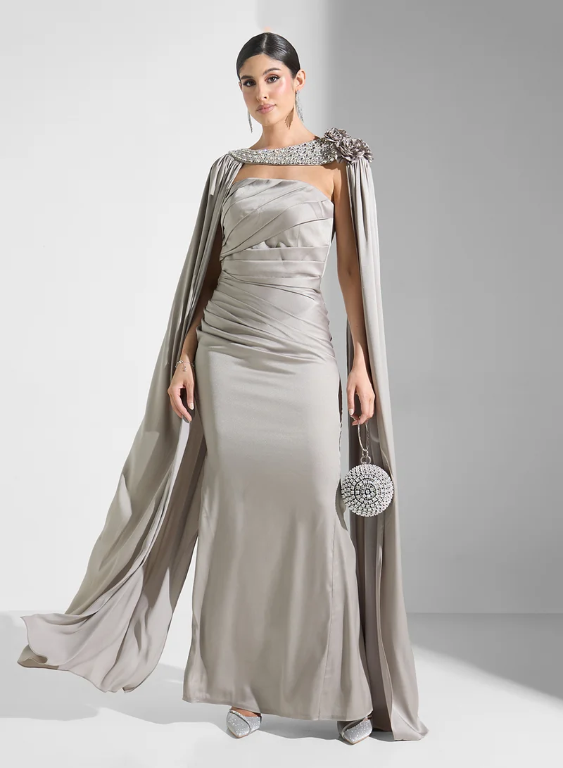 Akadia Fashion Draped Satin Gown Dress