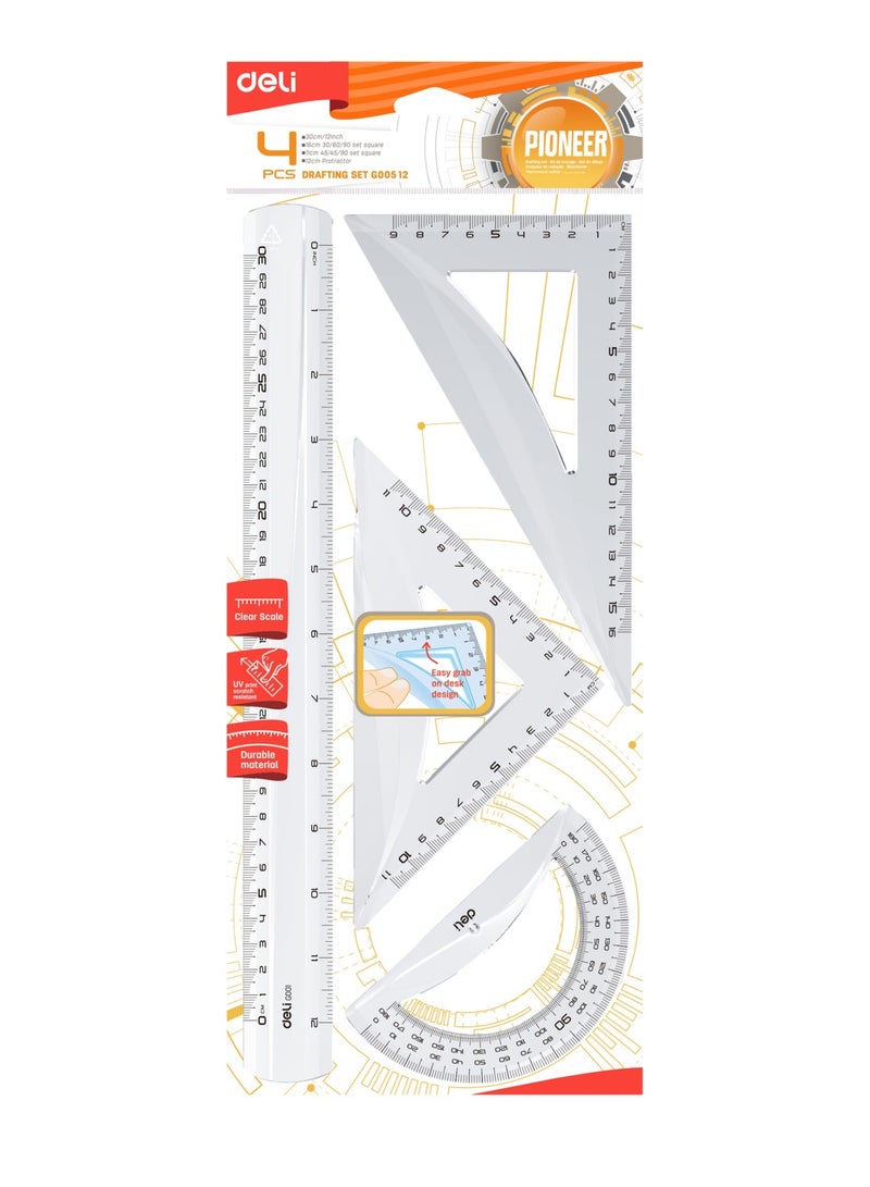 Deli 4-Piece Geometric Ruler Set - Image 1