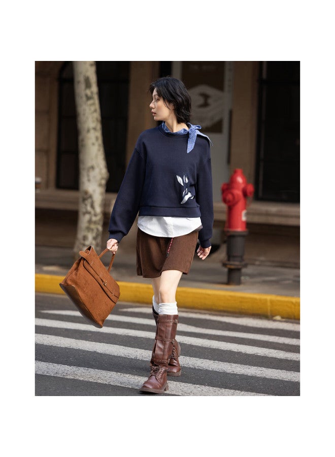Dme Fresh Cloud Oxygen Cotton Autumn Design Hollow Out Fake Two-piece Loose Stretchy Slimming Sweatshirt For Women - Image 4