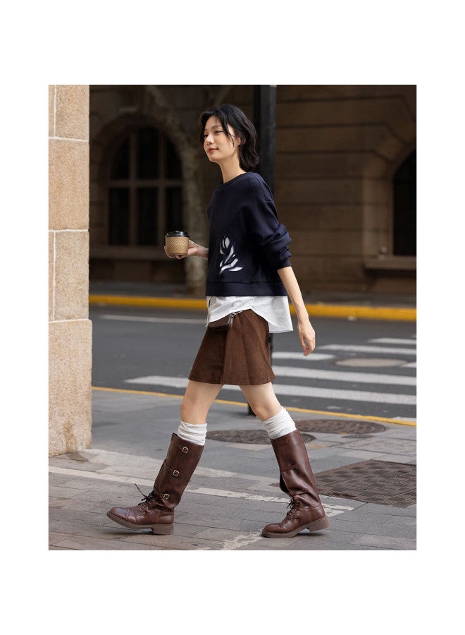 Dme Fresh Cloud Oxygen Cotton Autumn Design Hollow Out Fake Two-piece Loose Stretchy Slimming Sweatshirt For Women - Image 5