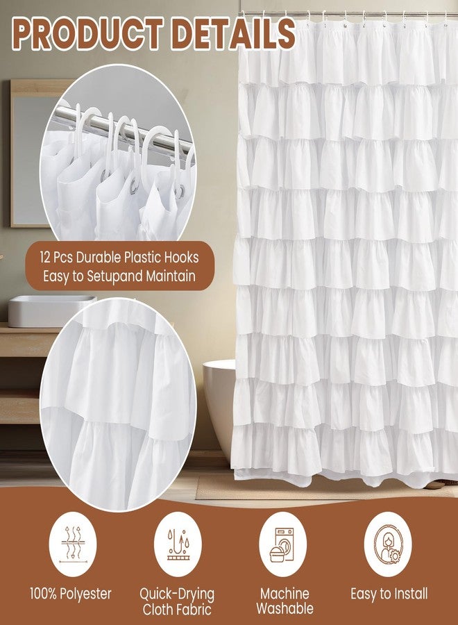 Mindsoft 4 Pcs Ruffle Shower Curtain Set, 70. 8 x 70. 8 Inch Shower Curtain and 3 Piece Waterproof Washable Bathroom Rugs for Bathroom, Not See Through, White - Image 3