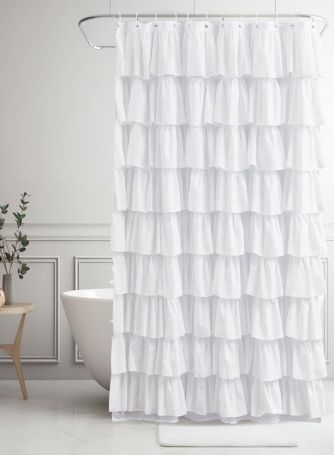 Mindsoft 4 Pcs Ruffle Shower Curtain Set, 70. 8 x 70. 8 Inch Shower Curtain and 3 Piece Waterproof Washable Bathroom Rugs for Bathroom, Not See Through, White - Image 5