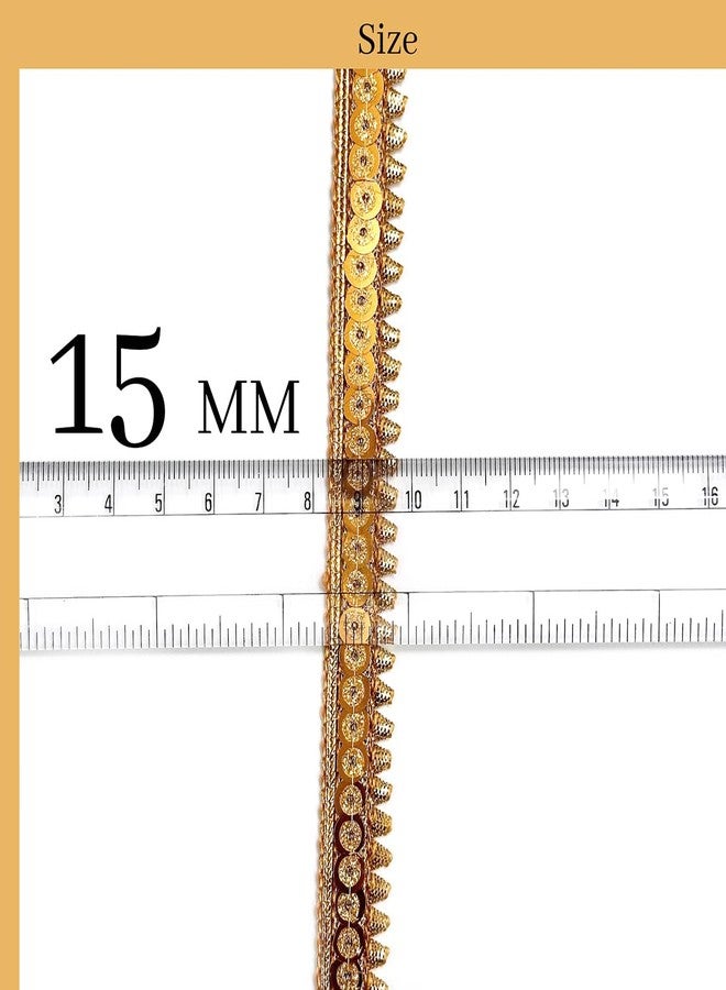 EmbroideryMaterial Zari with Shiny Sequence Sitara Gota Patti Lace for Saree Border, Blouse, Dupatta Border, Lehenga, Kurti etc (18 Meters, Gold, 15mm Wide) - Image 2