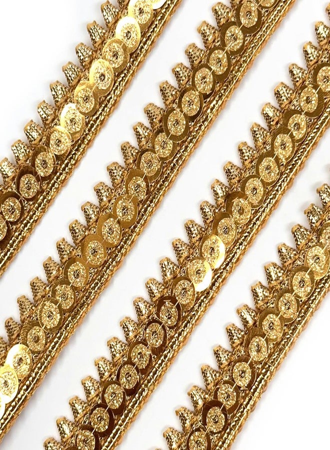 EmbroideryMaterial Zari with Shiny Sequence Sitara Gota Patti Lace for Saree Border, Blouse, Dupatta Border, Lehenga, Kurti etc (18 Meters, Gold, 15mm Wide) - Image 1