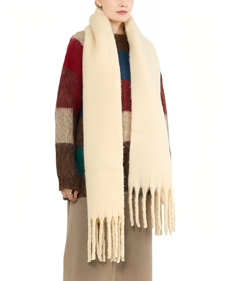 TYHOTULY Chunky Scarf for Women Winter Oversized Thick Warm Tassel Scarves Cold Weather Large Blanket Soft Warm Shawl Wraps (Apricot) - Image 3