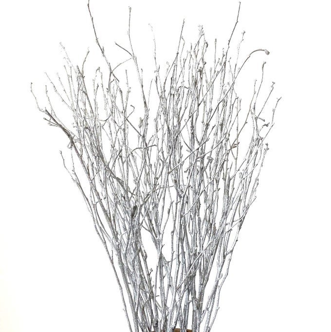 DECORATIVE BIRCH BRANCHES 23 INCH BRICH STEMS FOR WEDDING DECORDRIED TWIGS FOR CHRISTMAS DECOR METALLIC SILVER