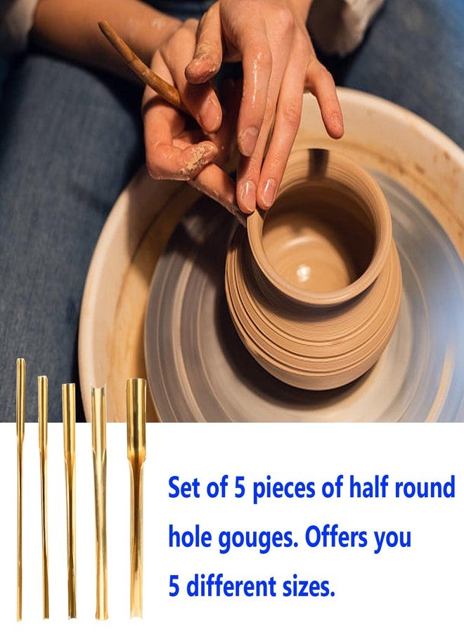 STPCTOU Brass Clay Hole Cutter Pottery Ceramic Punching Tools Slotting Sculpting Set Pottery Carving Tools Clay Modeling Tools Punching Tools Kids Pottery Clay Molding DIY Carving Crafts (5 Pcs) - Image 4