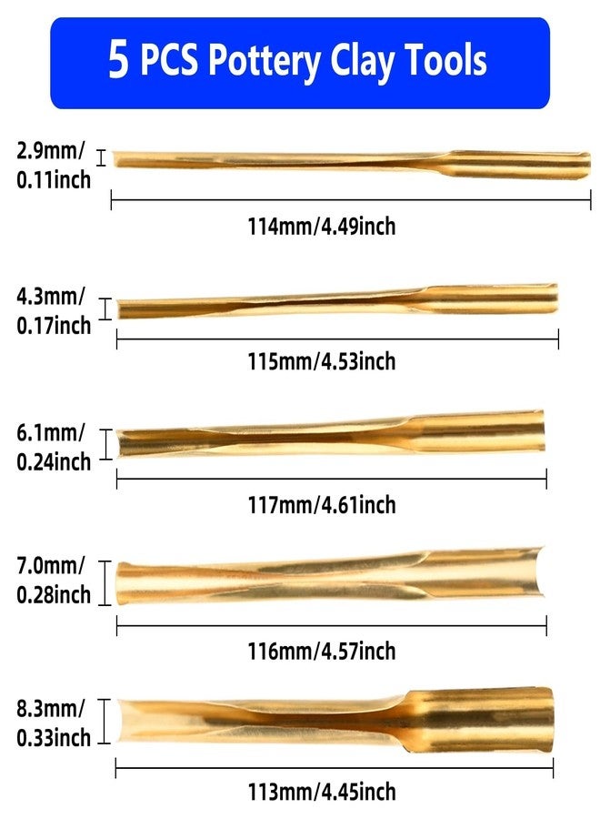 STPCTOU Brass Clay Hole Cutter Pottery Ceramic Punching Tools Slotting Sculpting Set Pottery Carving Tools Clay Modeling Tools Punching Tools Kids Pottery Clay Molding DIY Carving Crafts (5 Pcs) - Image 2