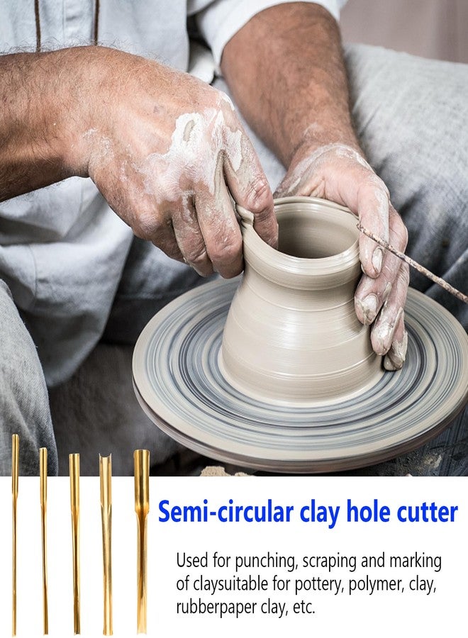 STPCTOU Brass Clay Hole Cutter Pottery Ceramic Punching Tools Slotting Sculpting Set Pottery Carving Tools Clay Modeling Tools Punching Tools Kids Pottery Clay Molding DIY Carving Crafts (5 Pcs) - Image 5