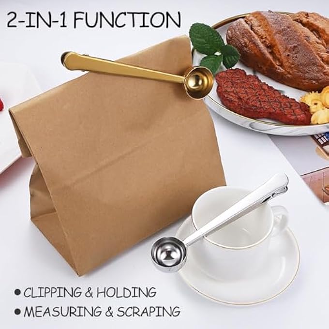 ريحني عبوتان من مغارف القهوة من الفولاذ المقاوم للصدأ مع مشبك كيس القهوة المناسبة للقهوة المطحونة، حبوب الإسبريسو، مسحوق الحليب، مسحوق البروتين - Image 5