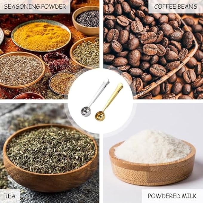 ريحني عبوتان من مغارف القهوة من الفولاذ المقاوم للصدأ مع مشبك كيس القهوة المناسبة للقهوة المطحونة، حبوب الإسبريسو، مسحوق الحليب، مسحوق البروتين - Image 3