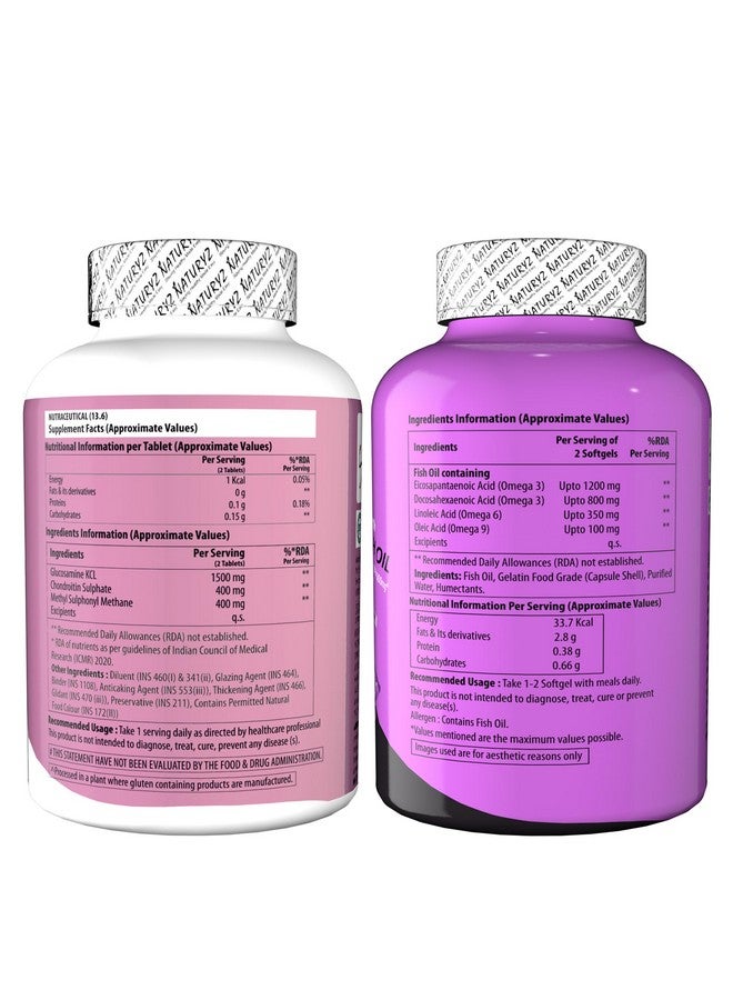 Naturyz Joint Support with Jointe Maximum Strength 1500mg Glucosamine 400mg Chondroitin 400mg MSM & Triple Strength Omega 3 Fish Oil 2500mg with Highest Omega 3-6-9 Per Serving (EPA 1200mg DHA 800mg) - Image 2