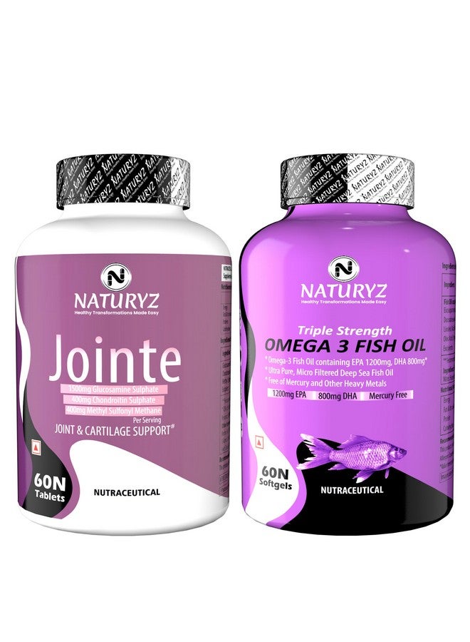 Naturyz Joint Support with Jointe Maximum Strength 1500mg Glucosamine 400mg Chondroitin 400mg MSM & Triple Strength Omega 3 Fish Oil 2500mg with Highest Omega 3-6-9 Per Serving (EPA 1200mg DHA 800mg) - Image 1