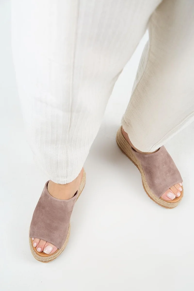 Manijero Manijero Francis Women's Genuine Leather Flat Single Strap Espadrille Mink Slippers