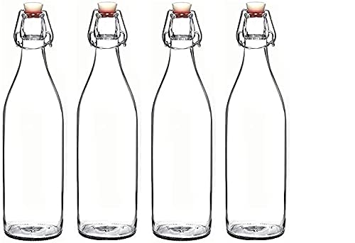 Avvic Mart Flip Top Glass Water Bottle 1 Liter Swing Top Water Bottle with Stopper for Beverages Oil Vinegar Beer Water Soda Airtight Lid Leak Proof Cap Clear Pack of 4 - Image 1