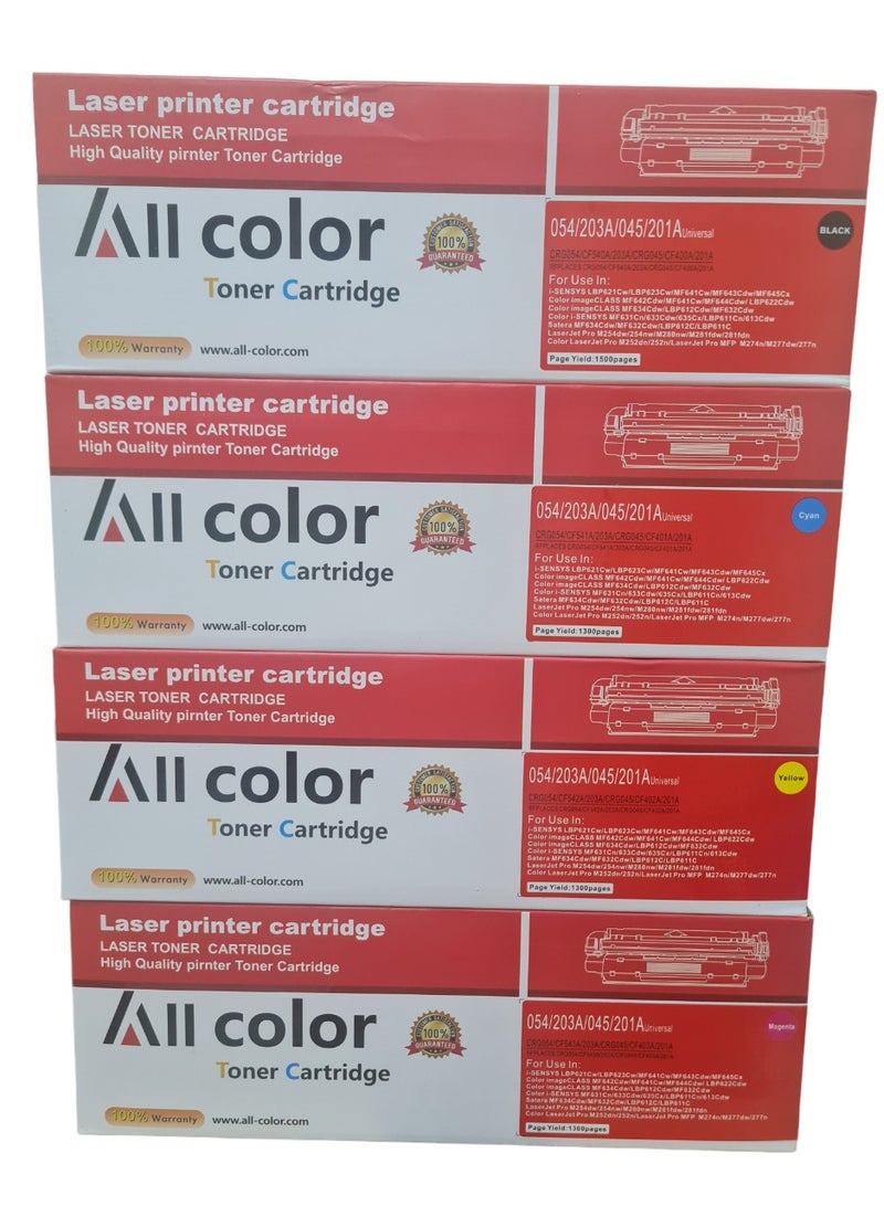 اول كلور خرطوشة حبر متوافقة مع جميع الألوان من HP 203A CF540A،CF541،CF542،CF543 لطابعات HP LaserJet Pro M254nw M254dw MFP M281fdw M281fdn M280nw. مجموعة من 4 ألوان أسود سماوي أصفر أرجواني.