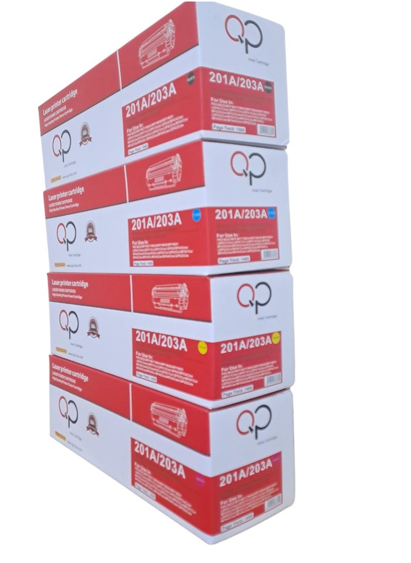 QP - All color Compatible for hp 203A CF540 CF541 CF542 CF543 toner cartridge for HP LaserJet Pro M254nw M254dw MFP M281fdw M281fdn M280nw printers.4 Color set Black Cyan Yellow Magenta. - Image 1