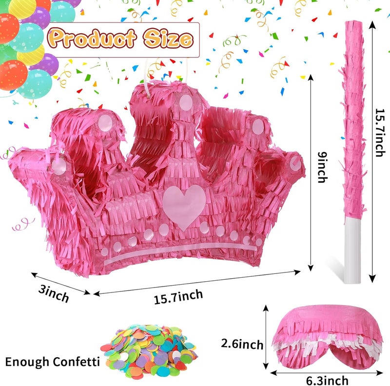 Sratte بياتا تاج الأميرة سراتي مع عصا الضرب وغطاء العين وكونفيتي بياتا صغيرة وردية للفتيات الأطفال الحجم المثالي لزينة حفلة عيد الميلاد موضوع الأميرة 157 × 9 × 3 بوصة - Image 2